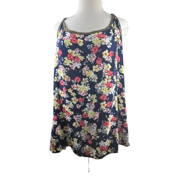 Torrid Lace Back Cami Top Navy Blue Multi-Colored Floral Print Plus Size 5 5X - Picture 4 of 16
